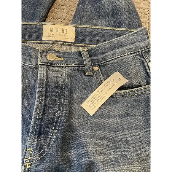 Free People Maggie Midrise Jeans Sequoia Blue Size 25 28x27 Distressed Hem Raw - Picture 7 of 11